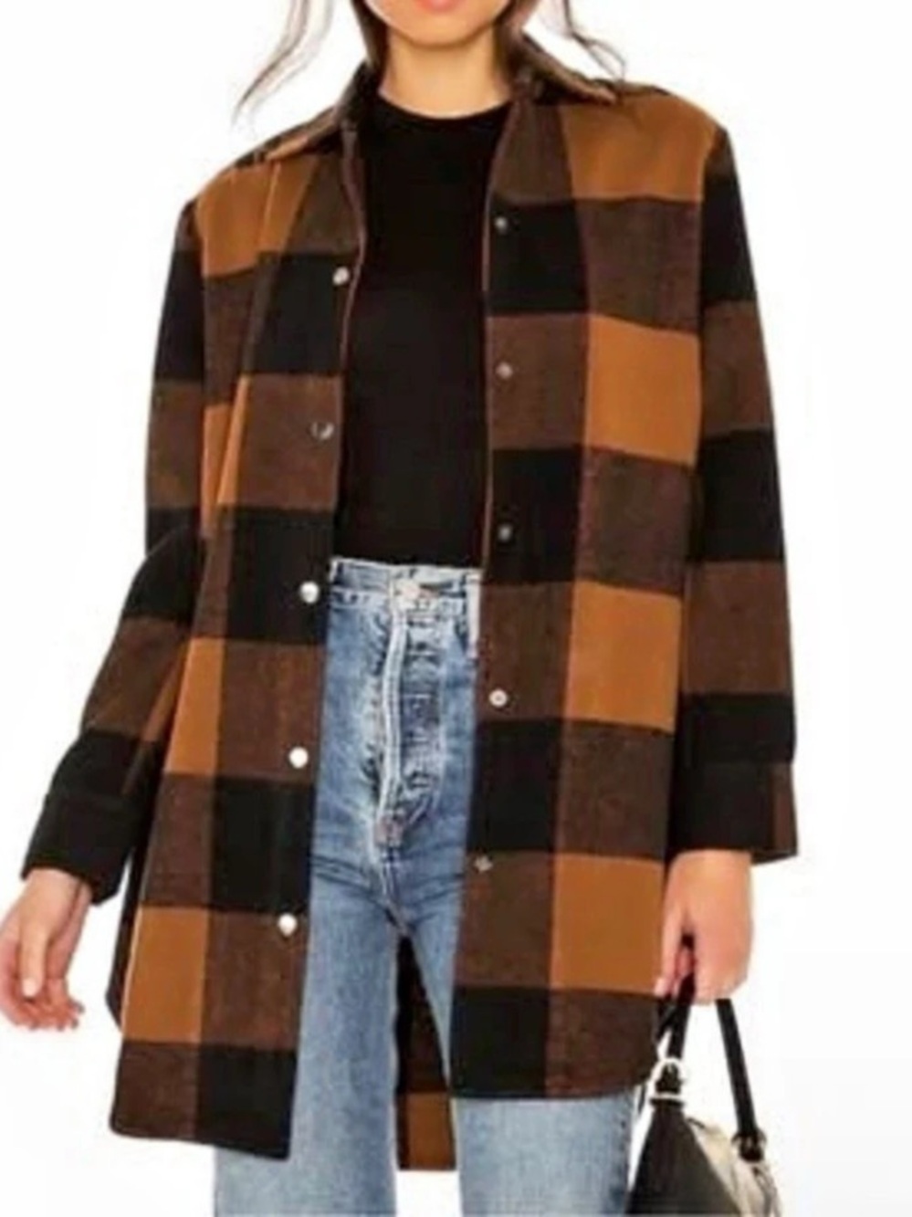 BB Dakota Eldridge Plaid Shirt Jacket Brown & Black XS